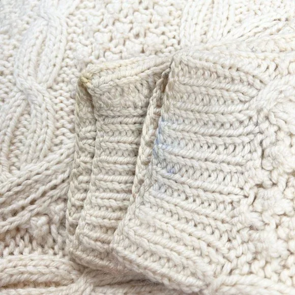 Vintage Hand Knit Oversized Cable Knit Aran Fisherman Cardigan Sweater Grandpa - Picture 11 of 13